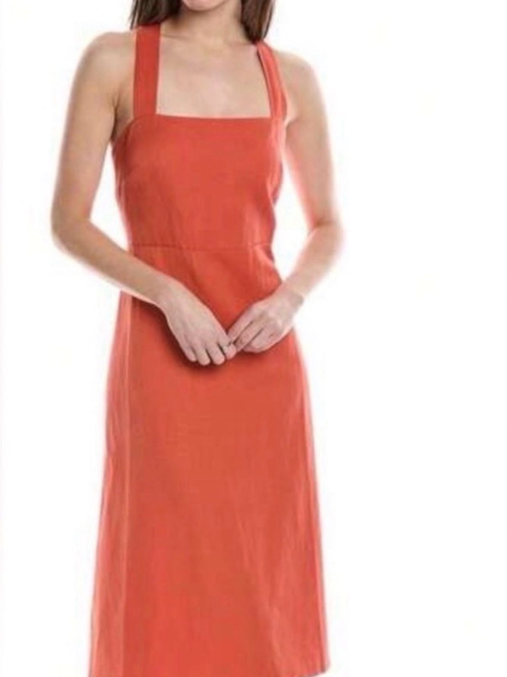 Theory for Anthropologie | Coral Square-Neck Midi Dress - Picture 4 of 8